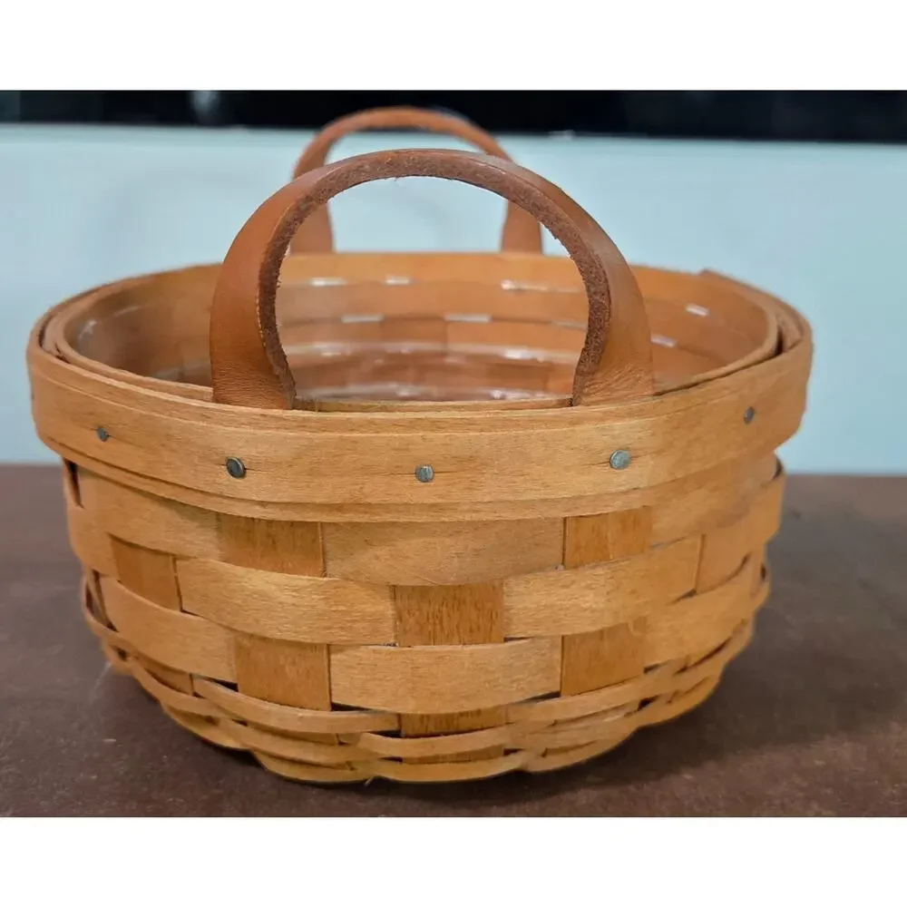 Vintage 1991 Longaberger Handwoven Wood Button Basket 7